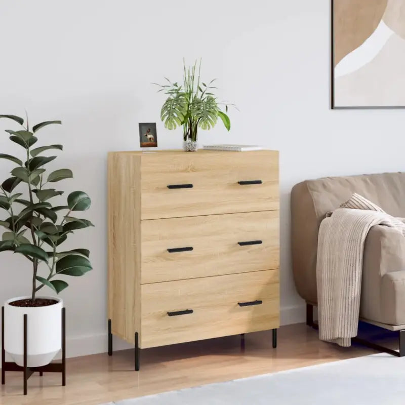 Klassiek dressoir met bewerkt hout en metalen pootjes voor een tijdloze uitstraling - Sonoma eiken / 1 - Dressoirs &