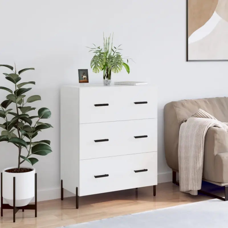 Klassiek dressoir met bewerkt hout en metalen pootjes voor een tijdloze uitstraling - Hoogglans wit / 1 - Dressoirs &
