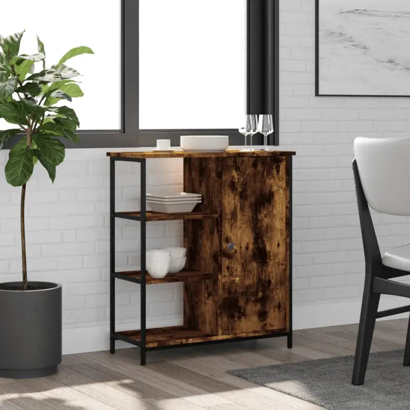 Klassiek dressoir met bewerkt hout en stevig blad met verstelbare poten - Gerookt eiken / 1 - Dressoirs & buffetkasten
