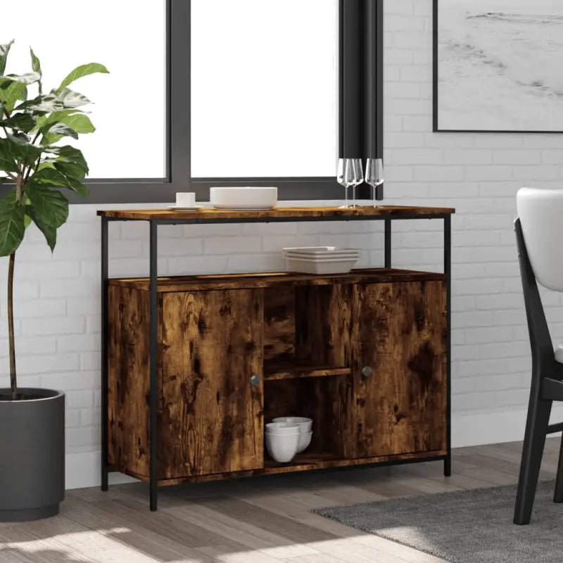 Klassiek dressoir met bewerkt hout en verstelbare poten - Gerookt eiken / 1 - Dressoirs & buffetkasten