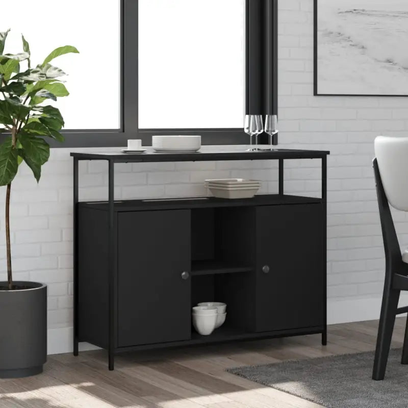 Klassiek dressoir met bewerkt hout en verstelbare poten - Zwart / 1 - Dressoirs & buffetkasten
