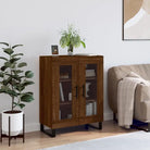 Klassiek dressoir met glas en bewerkt hout voor een tijdloze uitstraling - bruin eikenkleur / 1 - Dressoirs &