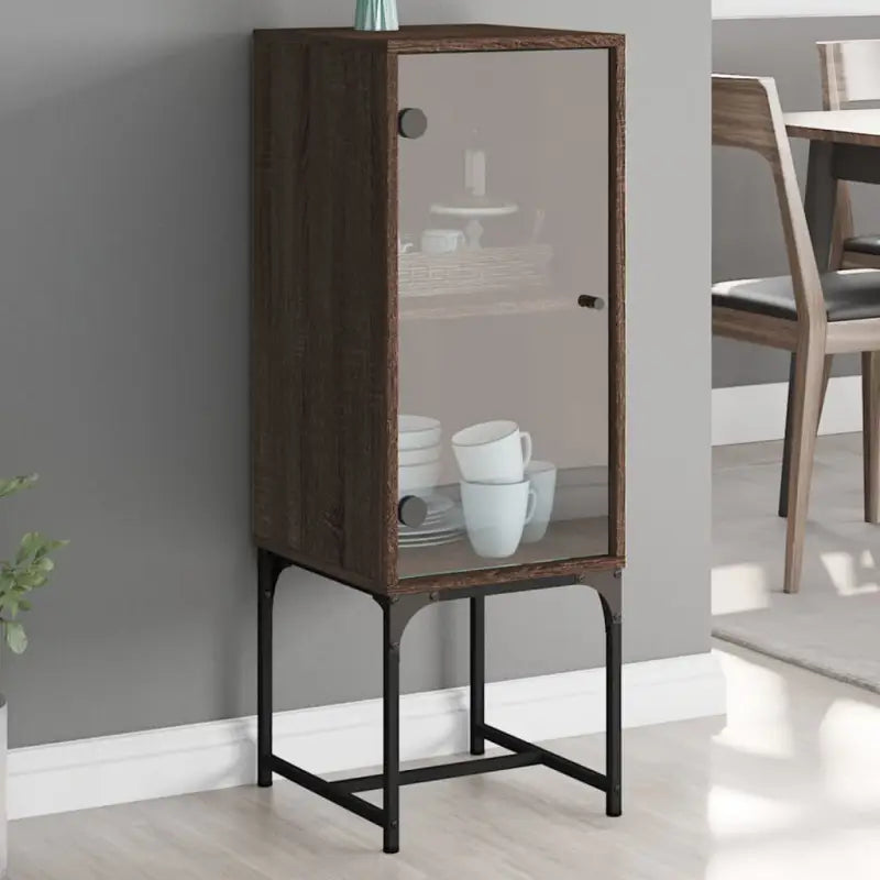 Klassiek dressoir met glazen deur en duurzame bewerkte houtafwerking - bruin eikenkleur / 1 - Dressoirs & buffetkasten