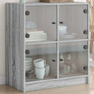 Klassiek dressoir met glazen deuren en duurzame bewerkte houtlook - Grijs sonoma / 1 - Dressoirs & buffetkasten