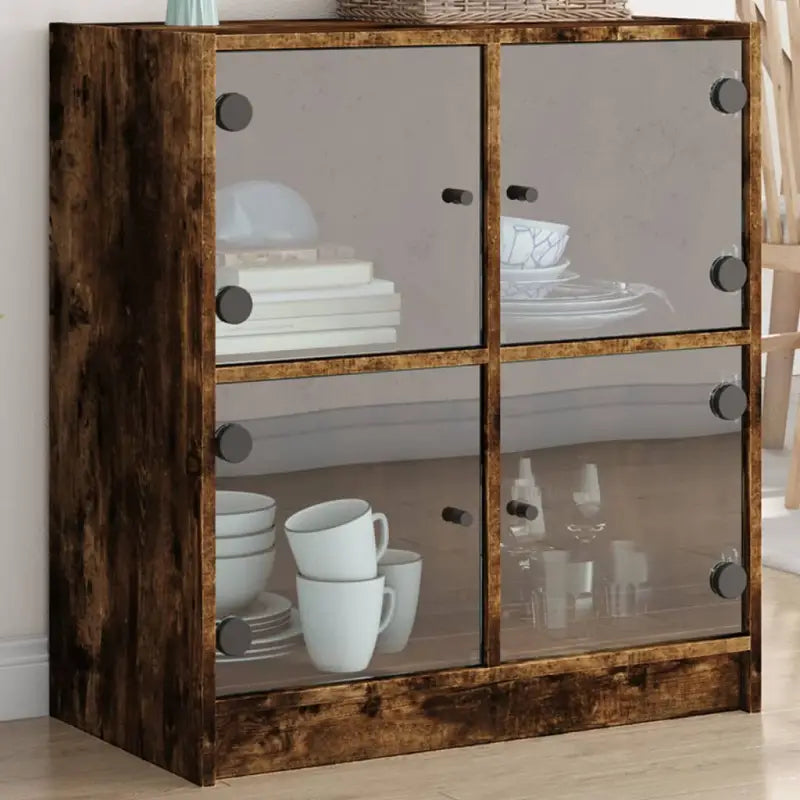 Klassiek dressoir met glazen deuren en duurzame bewerkte houtlook - Gerookt eiken / 1 - Dressoirs & buffetkasten