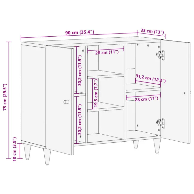 Klassiek dressoir met massief mangohout en houten poten - Dressoirs & buffetkasten