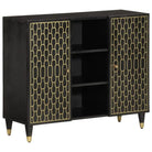 Klassiek dressoir met massief mangohout en houten poten - Zwart / 1 - Dressoirs & buffetkasten