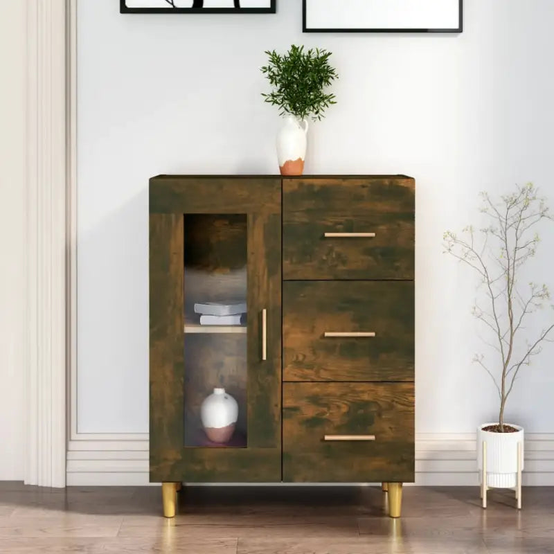 Klassiek dressoir met visuele glazen deur voor elegante opslag - Gerookt eiken / 1 - Dressoirs & buffetkasten