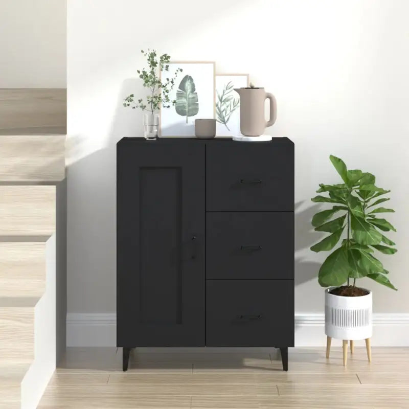 Klassiek dressoir van bewerkt hout met elegante uitstraling - Zwart / 1 - Dressoirs & buffetkasten