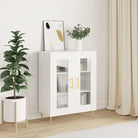 Klassiek dressoir van bewerkt hout met glazen details - Wit / 1 - Dressoirs & buffetkasten
