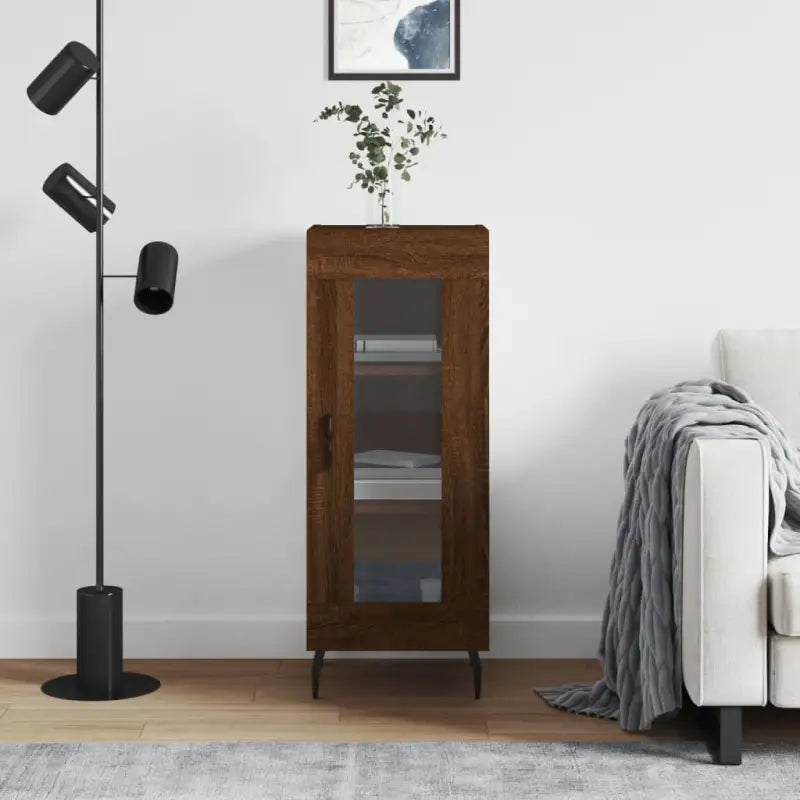 Klassiek dressoir van bewerkt hout met hoogglans wit afwerking - bruin eikenkleur / 1 - Dressoirs & buffetkasten