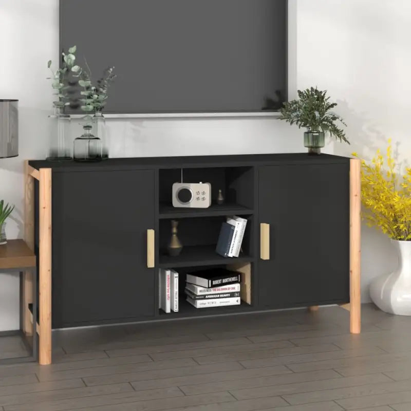 Klassiek dressoir van bewerkt hout met houten poot voor stijl en duurzaamheid - Zwart / 1 - Dressoirs & buffetkasten