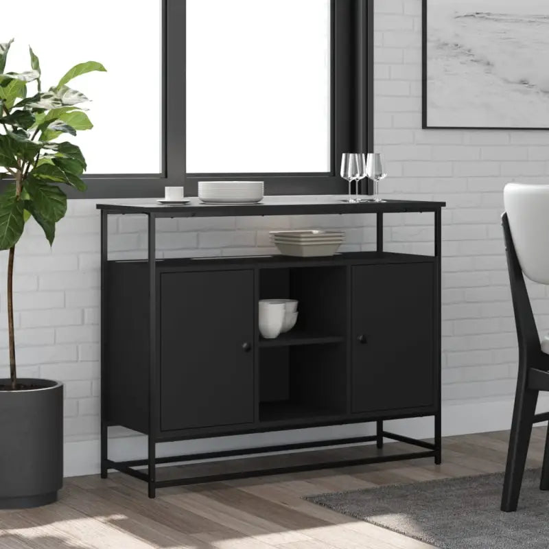 Klassiek dressoir van bewerkt hout met stevig blad en verstelbare poten - Zwart / 1 - Dressoirs & buffetkasten