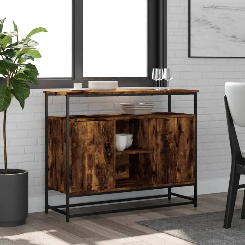 Klassiek dressoir van bewerkt hout met stevig blad en verstelbare poten - Gerookt eiken / 1 - Dressoirs & buffetkasten