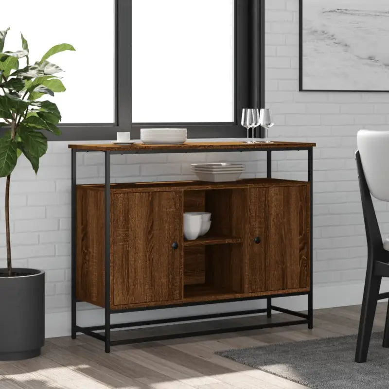Klassiek dressoir van bewerkt hout met stevig blad en verstelbare poten - bruin eikenkleur / 1 - Dressoirs &