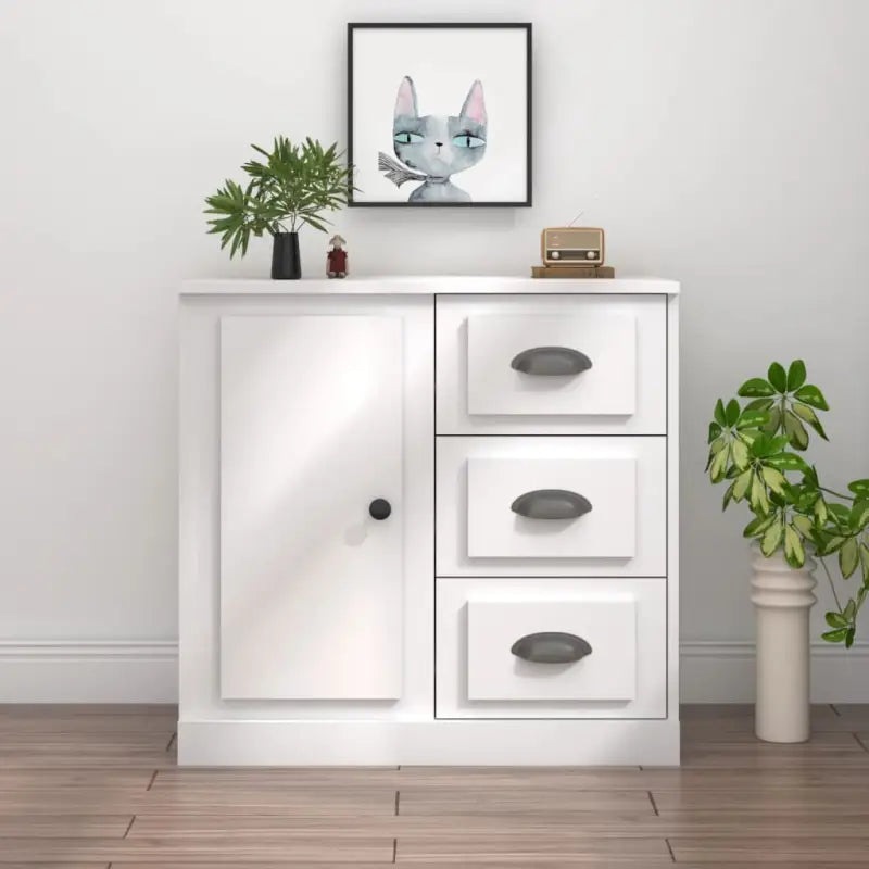 Klassiek dressoir van bewerkt hout met tijdloze uitstraling - Wit / 1 - Dressoirs & buffetkasten
