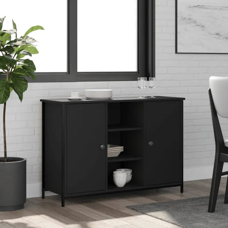 Klassiek dressoir van bewerkt hout met verstelbare poten - Zwart / 1 - Dressoirs & buffetkasten