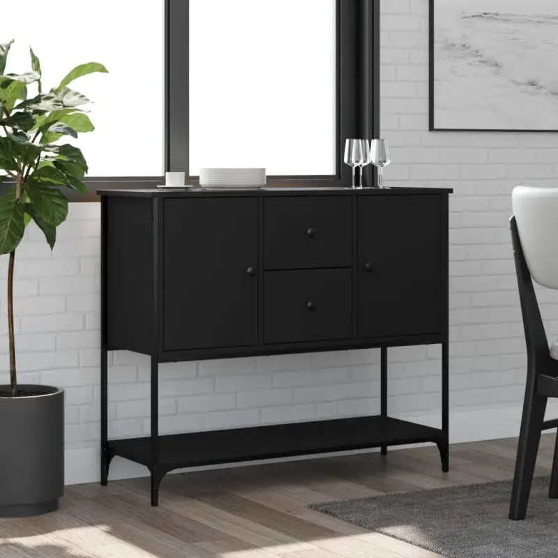 Klassiek dressoir van bewerkt hout met verstelbare poten - Zwart / 1 - Dressoirs & buffetkasten