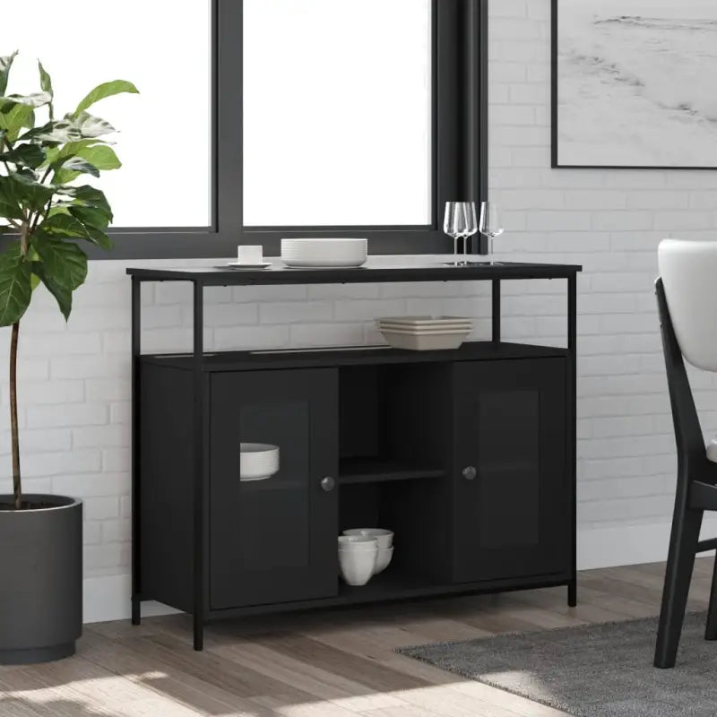 Klassiek dressoir van bewerkt hout met verstelbare poten - Zwart / 1 - Dressoirs & buffetkasten