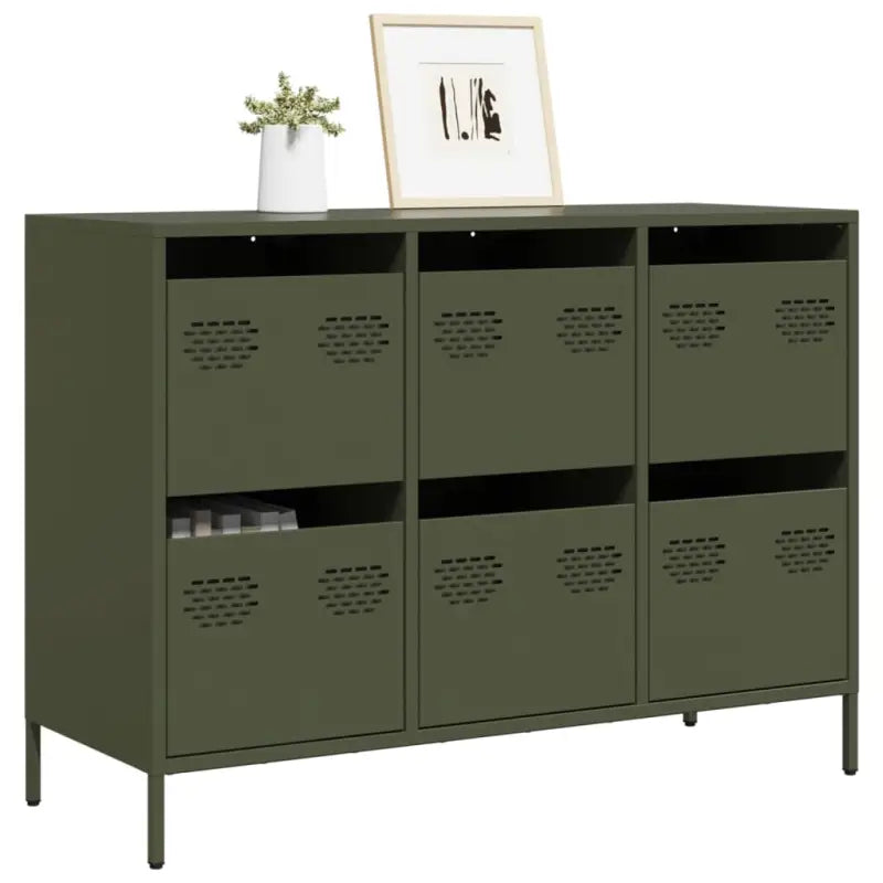 Klassiek dressoir van koudgewalst staal voor huis en kantoor - Olijfgroen / 1 / 101.5 cm - Dressoirs & buffetkasten