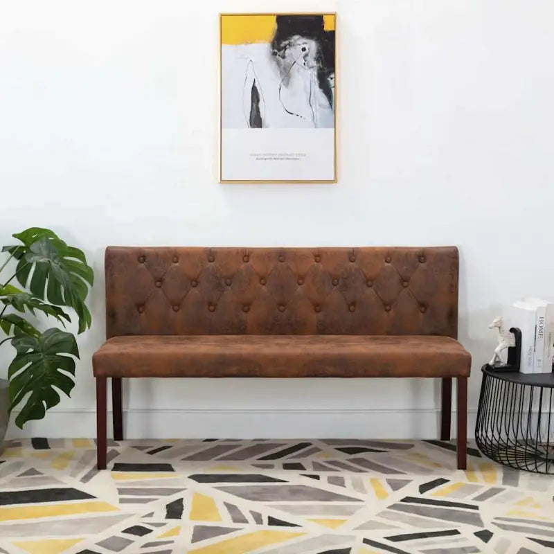 Klassiek Halbankje met Knopenpatroon en Kunstsuède Bekleding - Bruin / 148.5 cm - Opberg- & halbankjes