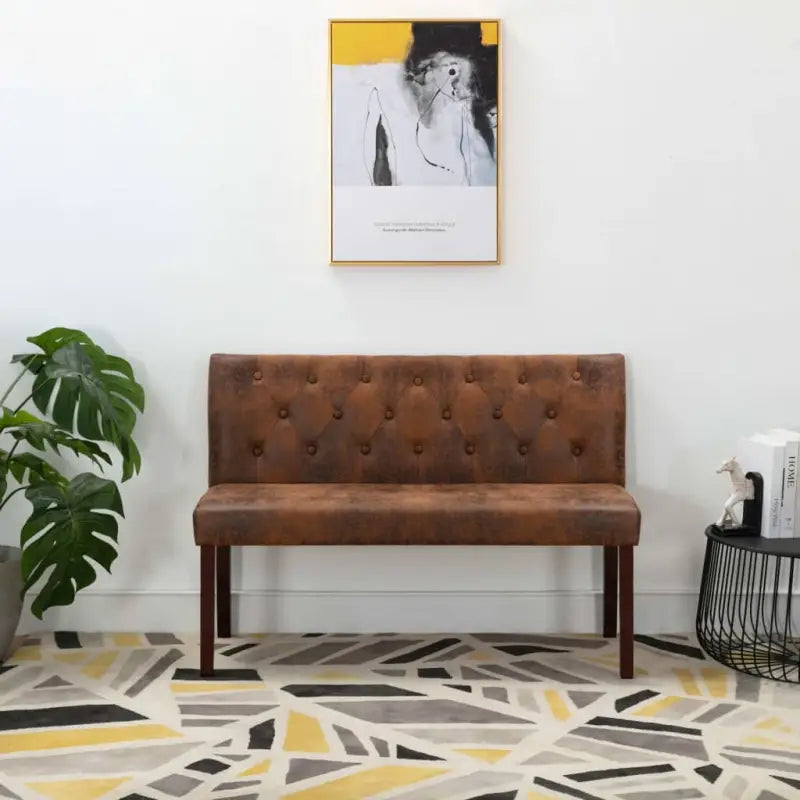 Klassiek Halbankje met Knopenpatroon en Kunstsuède Bekleding - Bruin / 120 cm - Opberg- & halbankjes
