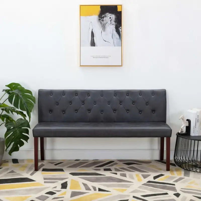 Klassiek Halbankje met Knopenpatroon en Kunstsuède Bekleding - Grijs / 148.5 cm - Opberg- & halbankjes