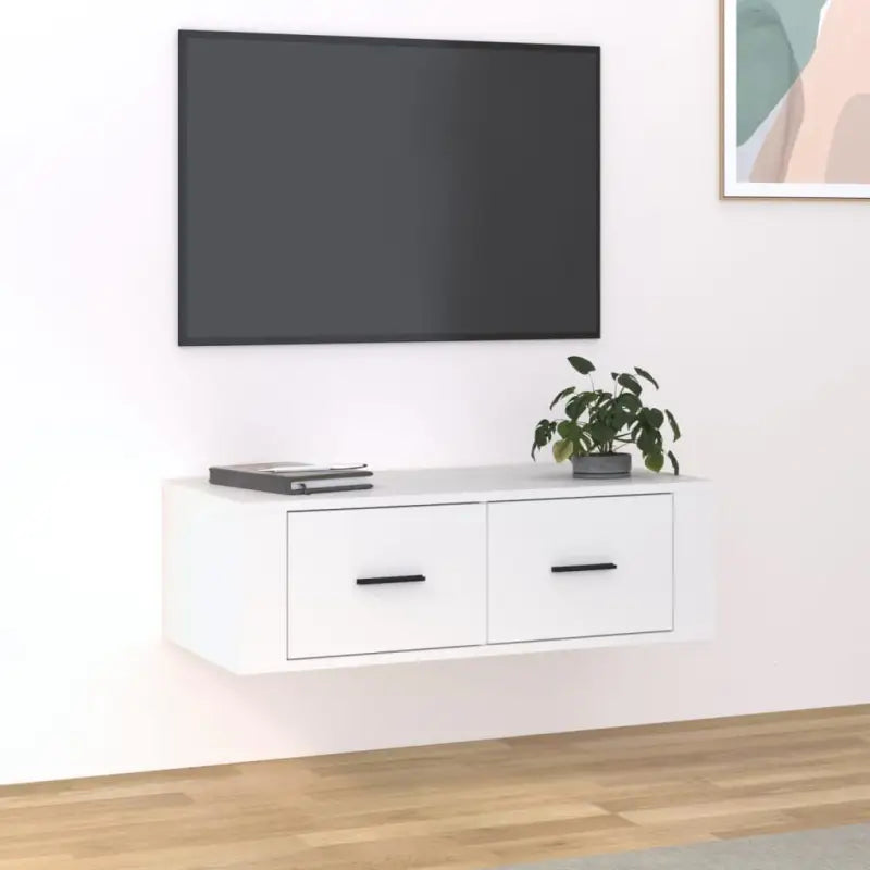 Klassiek Hangend Tv-Meubel van Behandeld Hout voor Gemakkelijk Schoonmaken - Wit / 1 - Tv-meubels