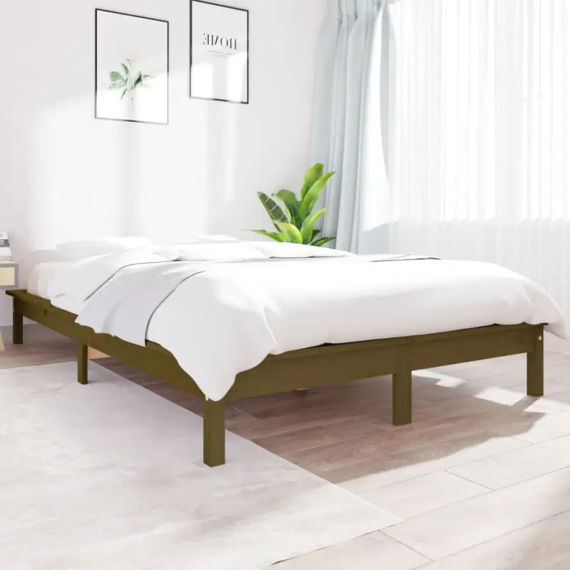 Klassiek houten bed met massief grenenhout voor een moderne slaapkamer - Honingbruin / 135 x 190 cm - Bedden & bedframes