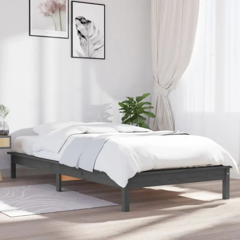 Klassiek houten bed met massief grenenhout voor een moderne slaapkamer - Grijs / 100 x 200 cm - Bedden & bedframes
