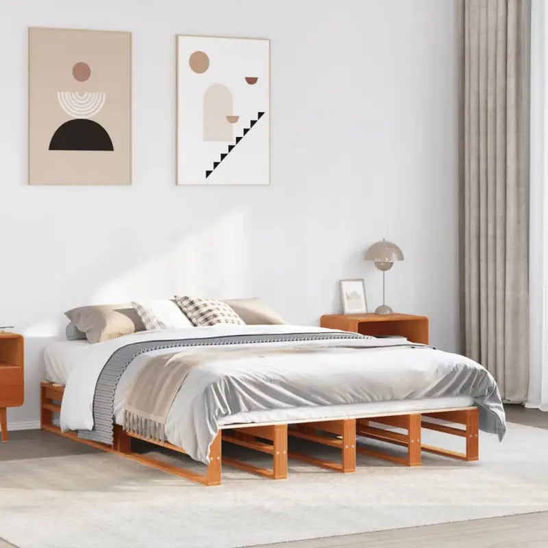 Klassiek houten bed met massief grenenhout voor een moderne slaapkamer - Wasbruin / 120 x 190 cm - Bedden & bedframes