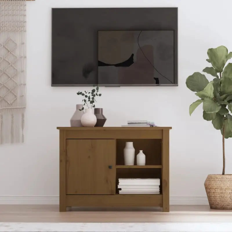 Klassiek houten tv-meubel van massief grenenhout voor in je woonkamer - Honingbruin / 1 - Tv-meubels