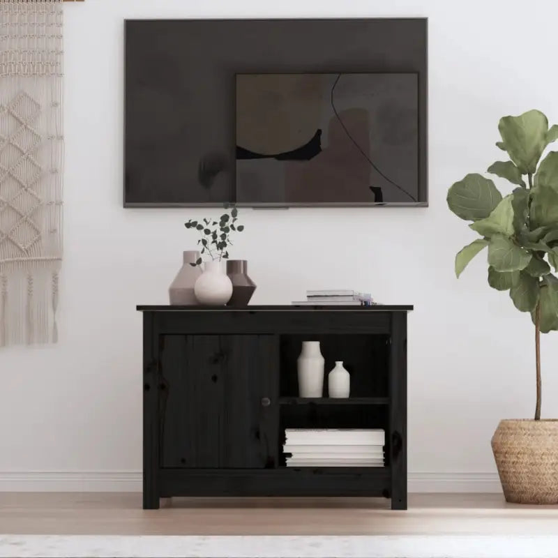 Klassiek houten tv-meubel van massief grenenhout voor in je woonkamer - Zwart / 1 - Tv-meubels