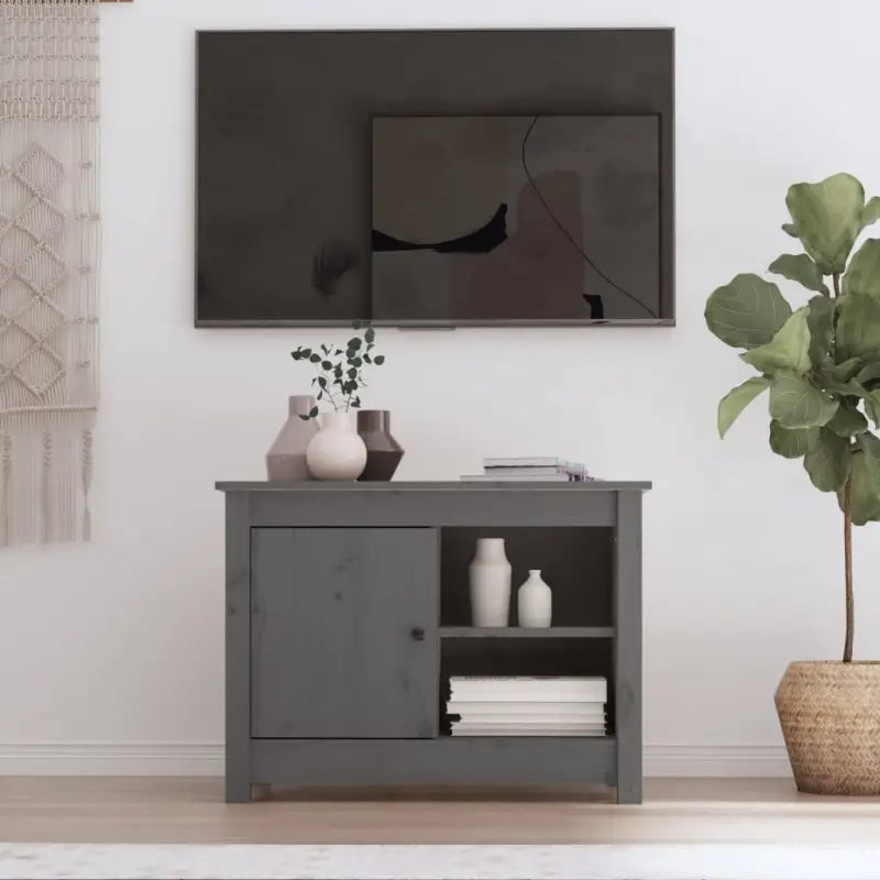 Klassiek houten tv-meubel van massief grenenhout voor in je woonkamer - Grijs / 1 - Tv-meubels