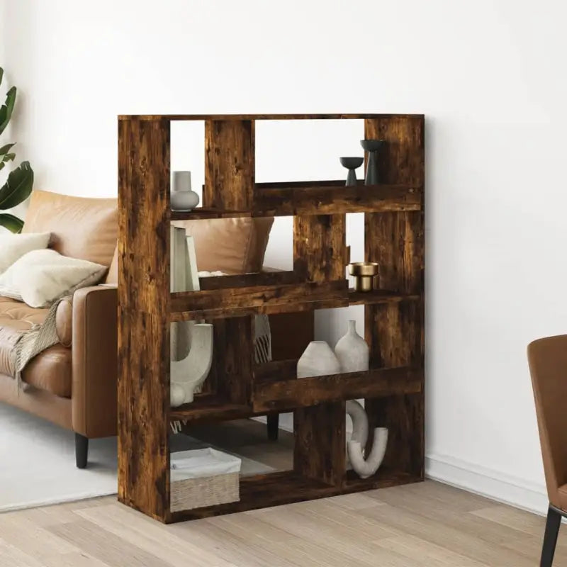 Klassiek kamerscherm van bewerkt hout voor decoratie en praktische gebruik - Gerookt eiken / 1 / 125.5 cm - Boekenkasten