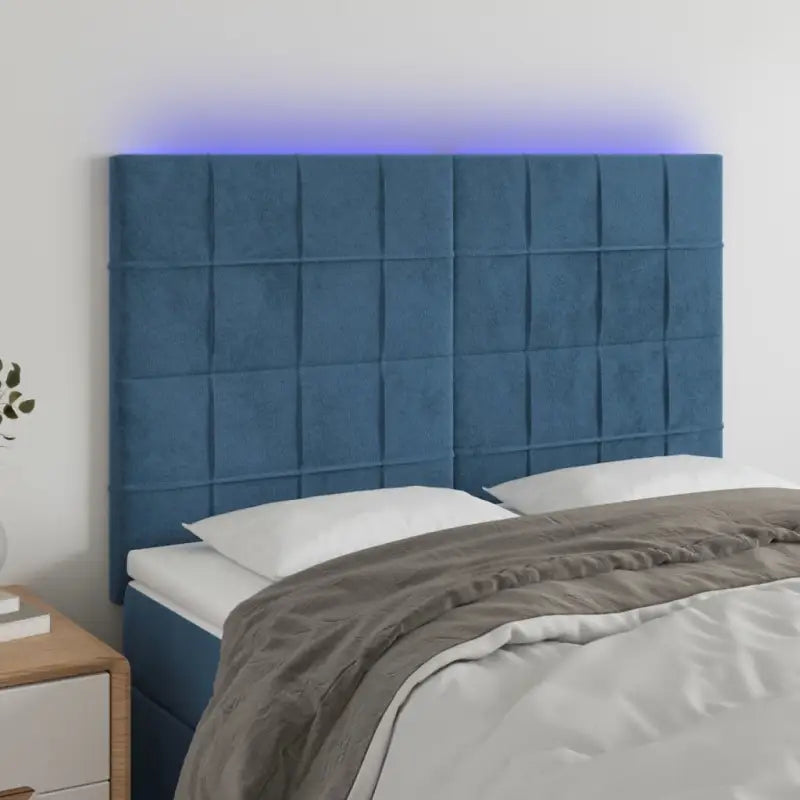 Klassiek LED Hoofdbord en Voetborden voor een Modern Slaapkamergevoel - Donkerblauw / 144 x 5 x 118/128 cm / 1