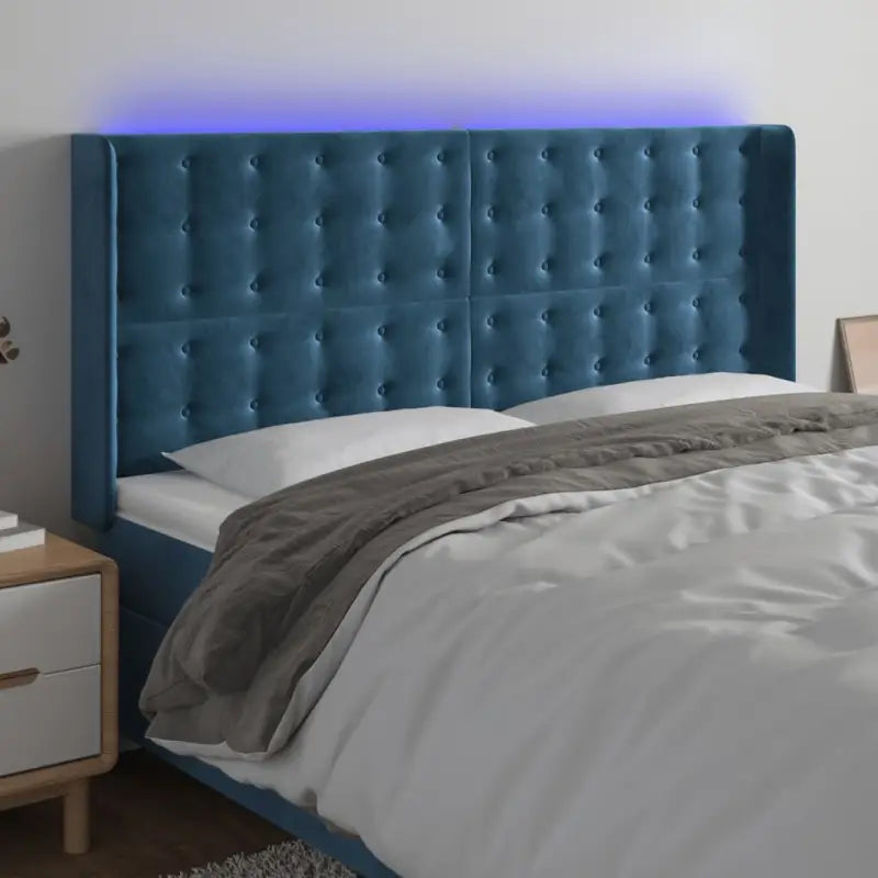 Klassiek LED Hoofdbord voor een Modern Slaapkamergevoel - Donkerblauw / 203 x 16 x 118/128 cm / 1 - Hoofdborden