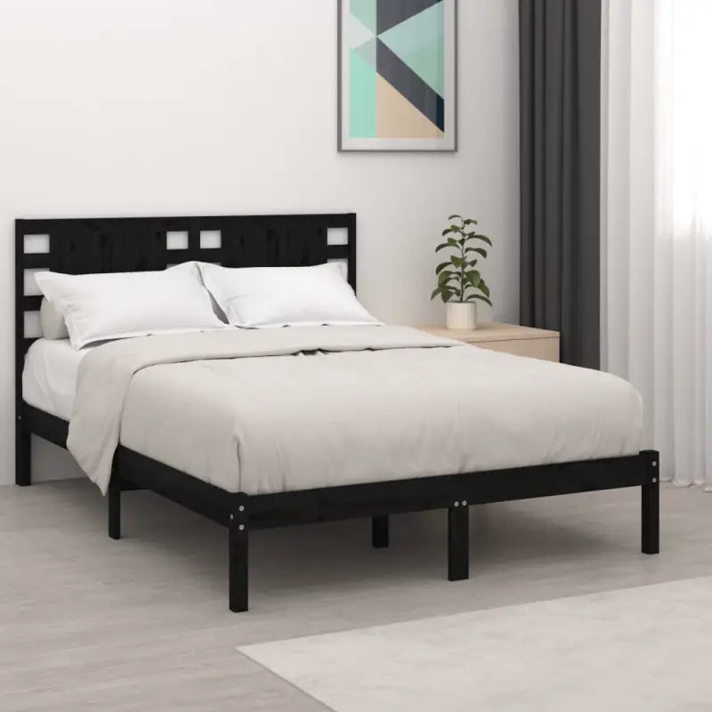 Klassiek massief grenenhouten bedframe met aanvullende ondersteuning - Zwart / 140 x 190 cm - Bedden & bedframes