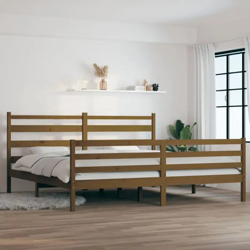 Klassiek massief grenenhouten bedframe met aanvullende ondersteuning - Honingbruin / 200 x 200 cm - Bedden & bedframes