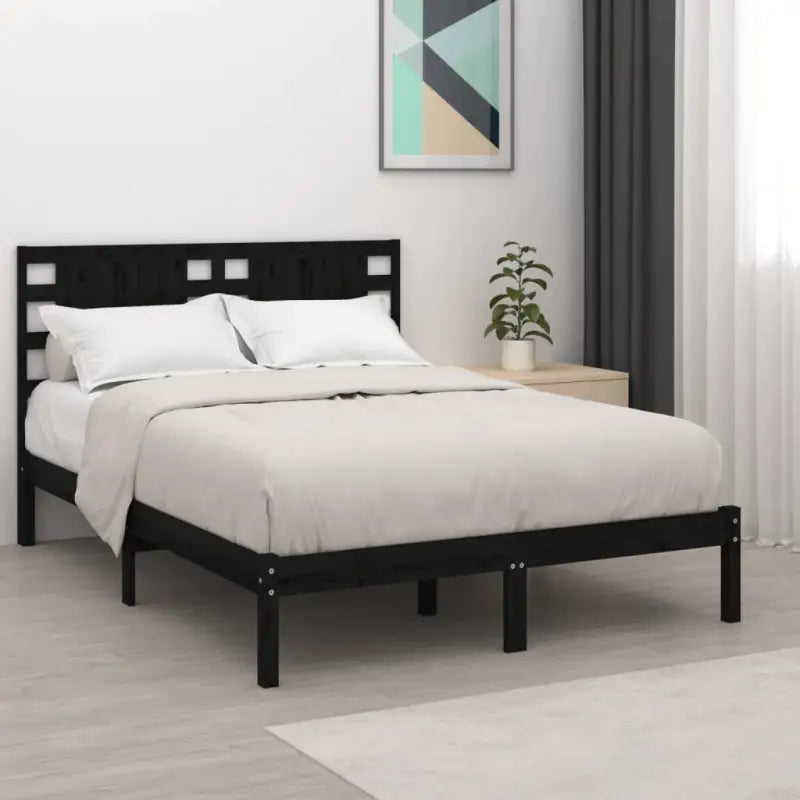 Klassiek massief grenenhouten bedframe met aanvullende ondersteuning - Zwart / 200 x 200 cm - Bedden & bedframes
