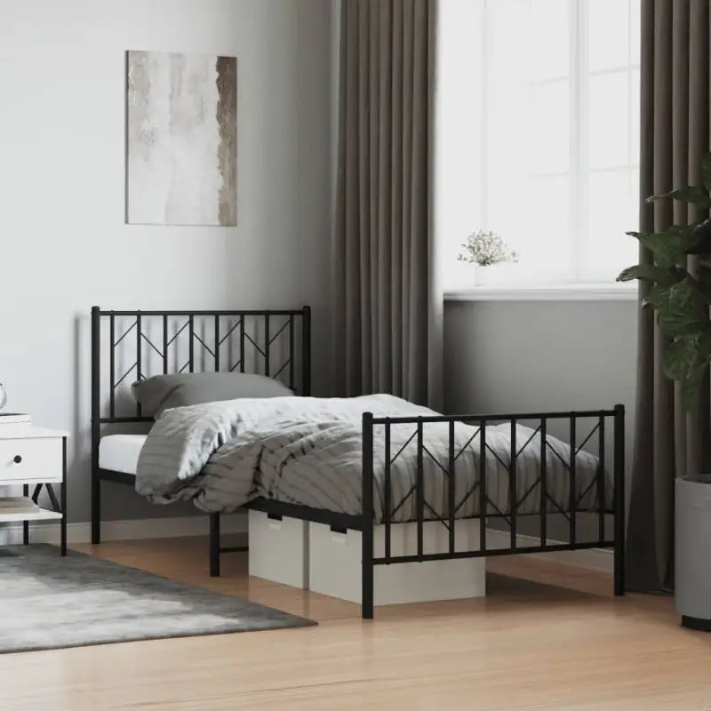 Klassiek metaal bedframe met metalen latten en extra opbergruimte - Zwart / 90 x 190 cm / met hoofdbord & voetbord
