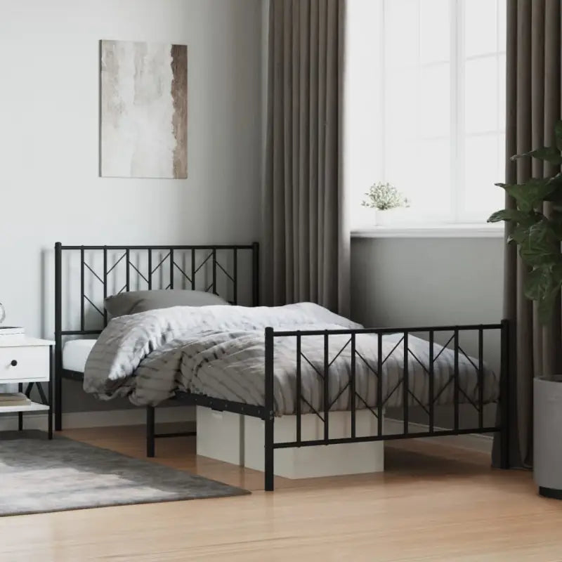 Klassiek metaal bedframe met metalen latten en extra opbergruimte - Zwart / 107 x 203 cm / met hoofdbord & voetbord