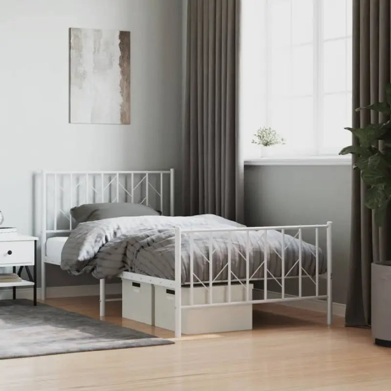 Klassiek metaal bedframe met metalen latten en extra opbergruimte - Wit / 100 x 190 cm / met hoofdbord & voetbord
