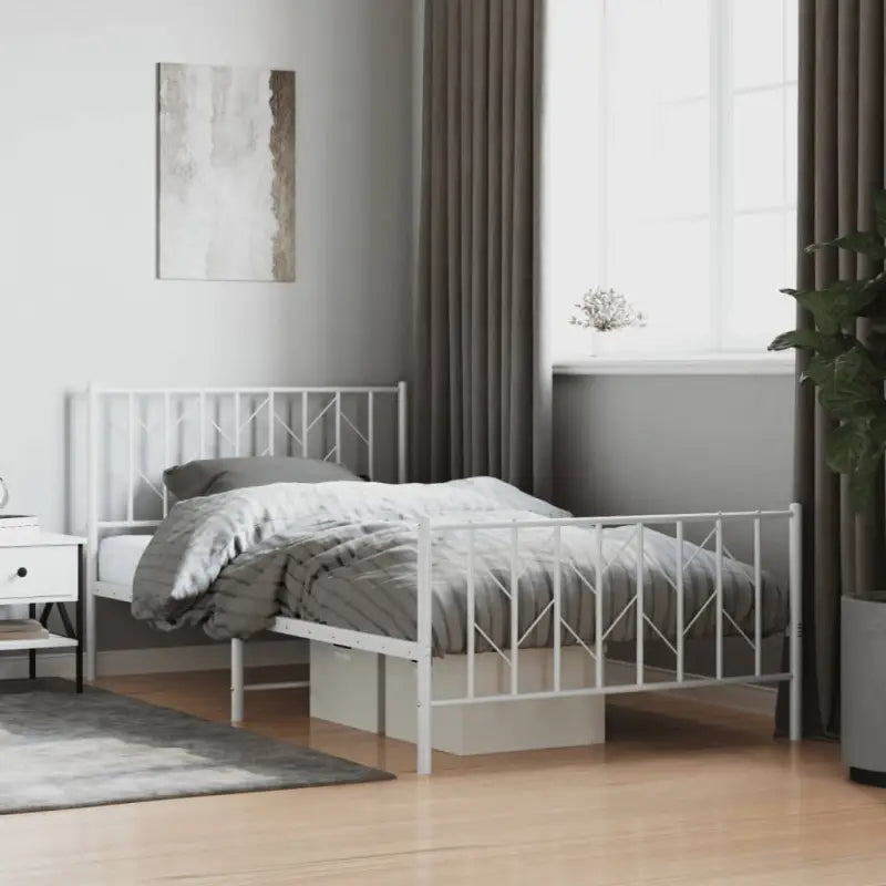 Klassiek metaal bedframe met metalen latten en extra opbergruimte - Wit / 107 x 203 cm / met hoofdbord & voetbord