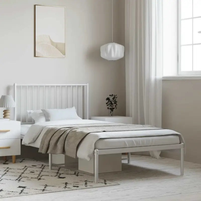 Klassiek metalen bedframe met extra opbergruimte en metalen latten - Wit / 100 x 200 cm / met hoofdbord - Bedden &