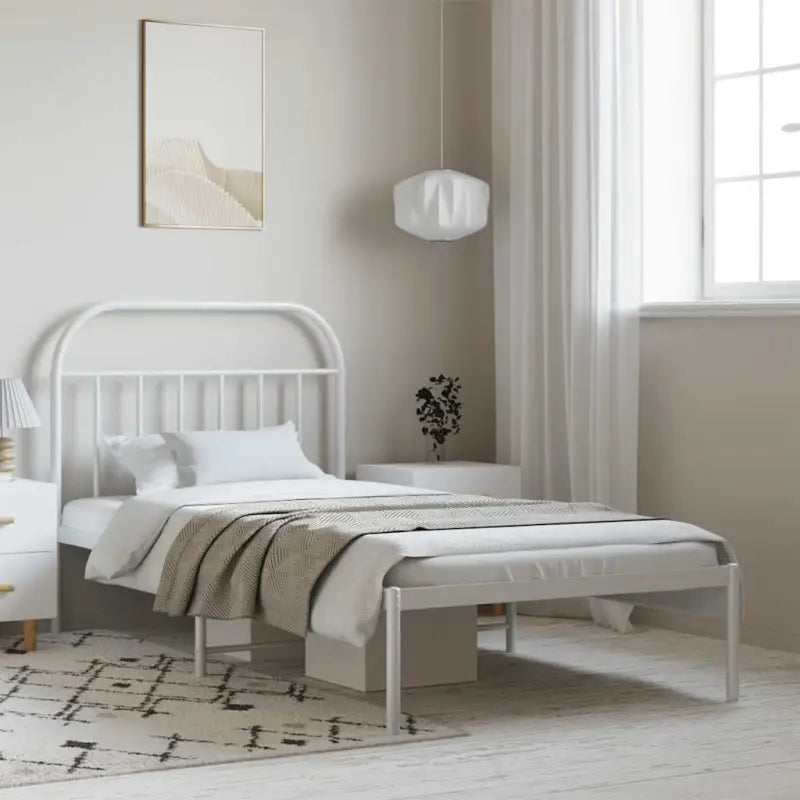 Klassiek metalen bedframe met extra opbergruimte en metalen latten - Wit / 100 x 190 cm / met hoofdbord - Bedden &