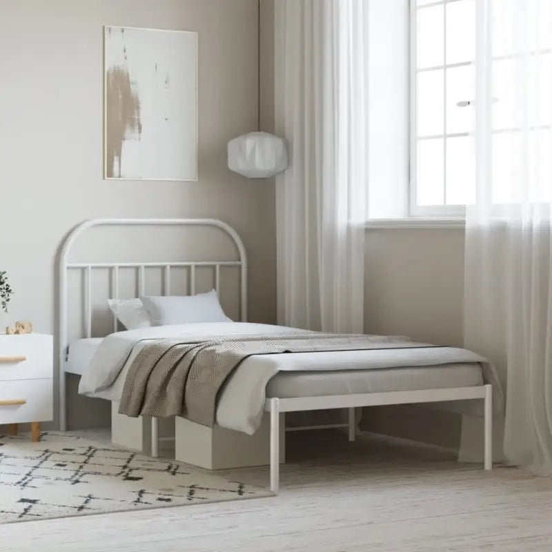 Klassiek metalen bedframe met extra opbergruimte en metalen latten - Wit / 107 x 203 cm / met hoofdbord - Bedden &