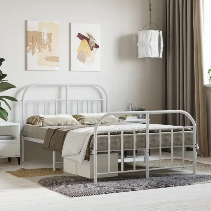 Klassiek metalen bedframe met extra opbergruimte en metalen latten - Wit / 120 x 190 cm / met hoofdbord & voetbord