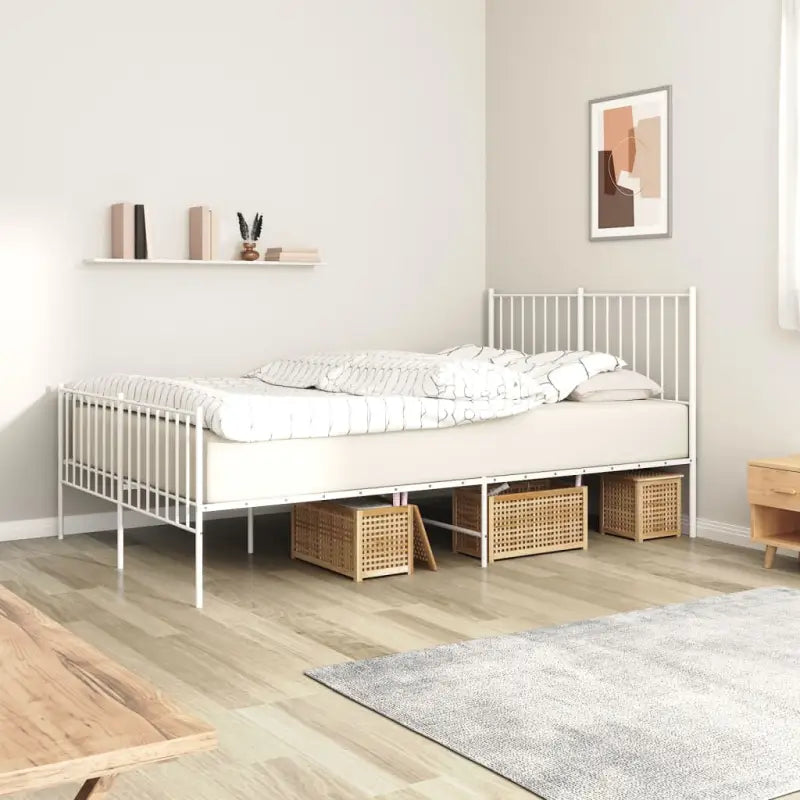 Klassiek metalen bedframe met extra opbergruimte en metalen latten - Wit / 120 x 200 cm / met hoofdbord & voetbord
