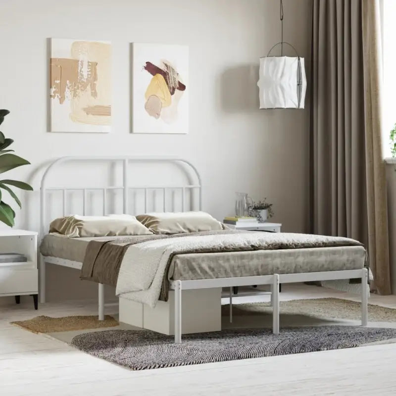 Klassiek metalen bedframe met extra opbergruimte en metalen latten - Wit / 120 x 200 cm / met hoofdbord - Bedden &